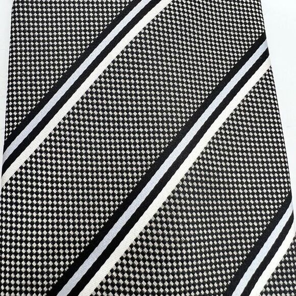 George Black and White Tie Check and Diagonal Stripes Pattern - Picture 3 of 9